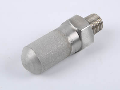 A detail of stainless steel powder filter element with screw part.