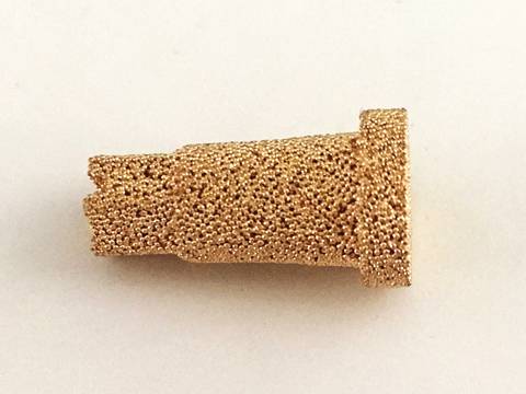 A sintered copper filter element with a big end and a small one.